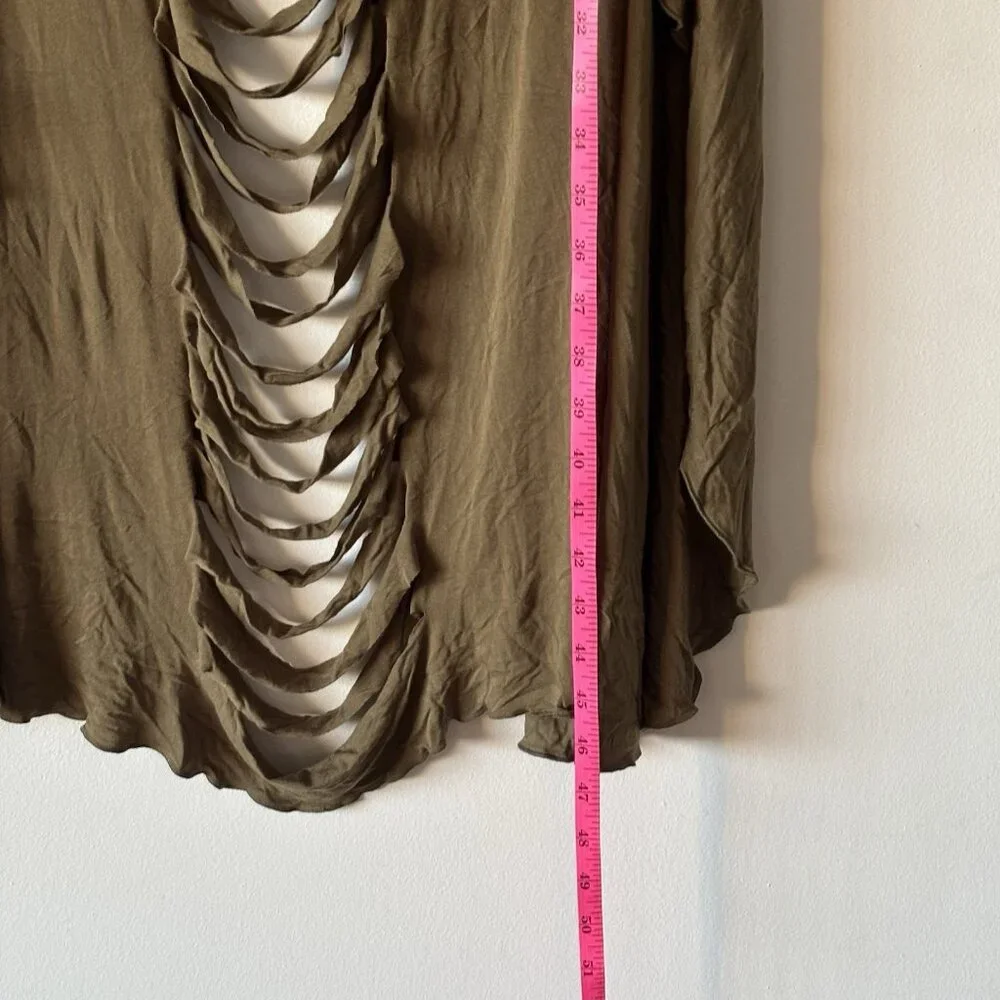 Ashro Open Front Cardigan Vest ONE SIZE MISSY Olive Green Slashed Boho NWT - Picture 7 of 12